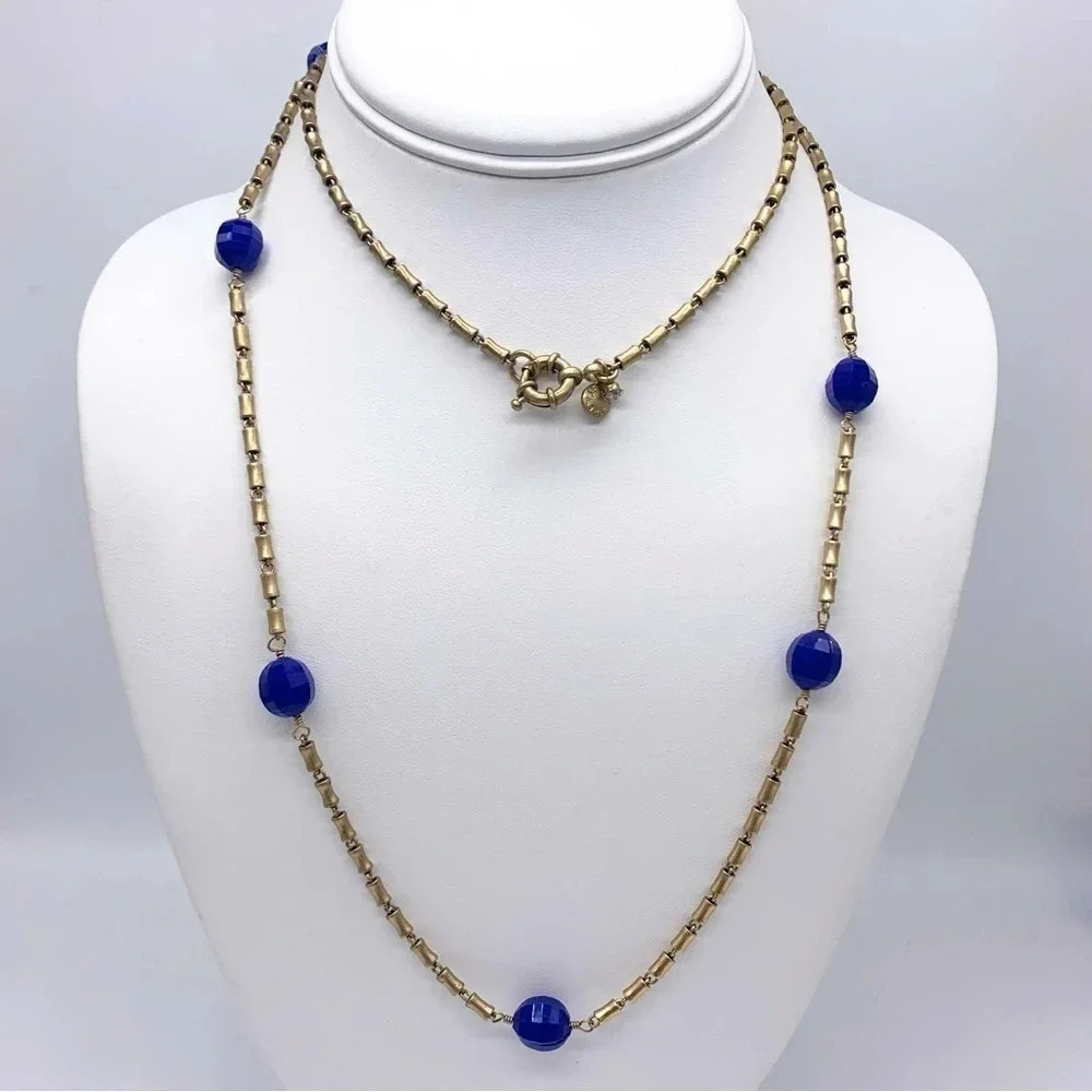 J. Crew Blue Beaded Gold Necklace